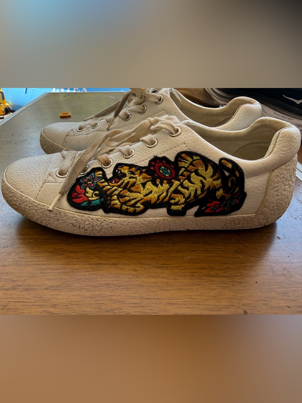 ASH Niagara Tiger Embroidered White Leather Sneakers size 37 - Picture 7 of 11